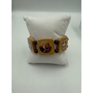 Saint Benedict Religious Wood Tile Bracelet Catholic Jubilee‎ Medal Adjustable
